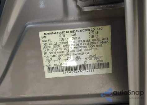 2007 Nissan Altima 2.5 S from USA, damaged, VIN 1N4AL21EX7C112563